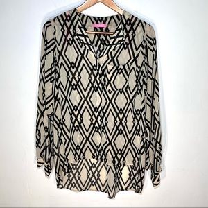 Isaac Mizrahi Geometric Pattern Button Down - Size 8